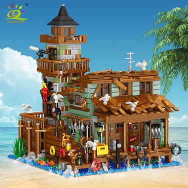 HUIQIBAO 1881Pcs City MINI Fishing Village Cabin Micro Building Blocks DIY Fish House Pier Set Figures Bricks Toys For Children_voghion.com