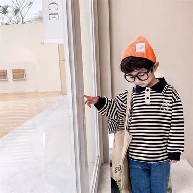 Children's clothing spring boys' polo shirts autumn, 2023 new style, long sleeved striped t-shirts for small and_voghion.com