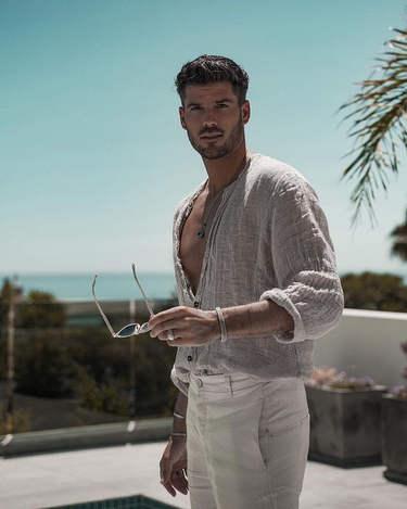 Men's Wrinkled Long Sleeve Shirt - 100% Organic Cotton Linen Blend | Relaxed Fit Casual & Smart Wear_voghion.com