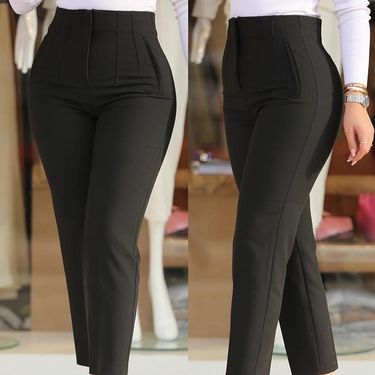 Women’s Clothing slim solid color pleated zipper versatile suit nine point pants_voghion.com