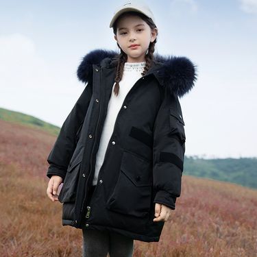 Warm Kids Down Jacket With Hood, Long Puffer Coat For Boys & Girls, 50%-55% White Duck Feather Filling, Windproof Winter Outerwear_voghion.com