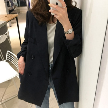 Women's fashion vintage loose long sleeve small suit jacket_voghion.com