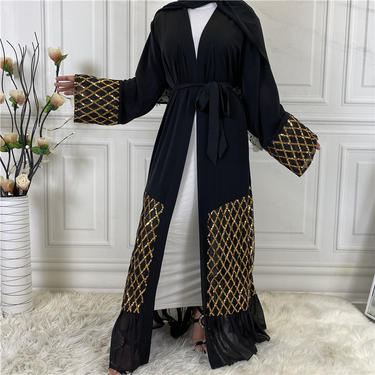 Women's fashion casual sequin embroidery with robe chiffon cardigan_voghion.com