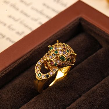 Heavy Industry Leopard Full Set Colored Zircon for Women, Middle aged, Light Luxury, High End, Niche Open End Ring_voghion.com