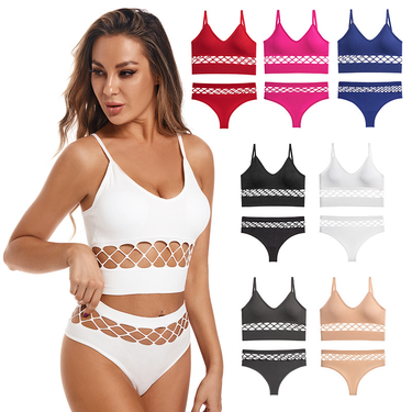 Women's clothing hollow underwear set for women with small breasts, thin push-up bra without rims, plus size sports camisole_voghion.com
