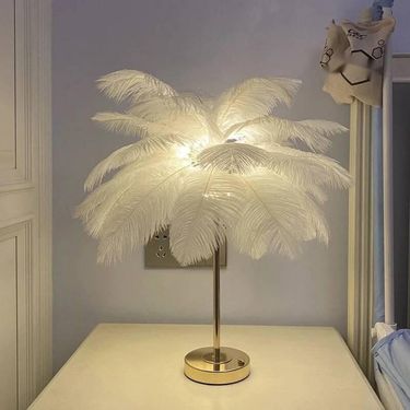 Rechargeable Portable Ostrich Feather Table Bedroom Bedside Lamp Creative Nordic Romantic Night Light Warm Home Ecor_voghion.com