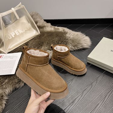 Genuine Leather Snow Boots Short Short Barrel 1116109 Zhou Dongyu Star Women's Waterproof and Anti-fouling Shoes Mini Short Boots_voghion.com
