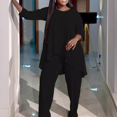 Women's temperament large size long-sleeved two-piece set_voghion.com