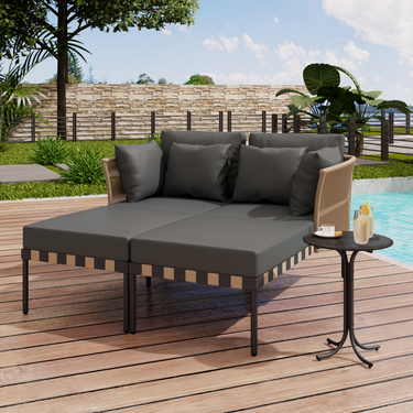 Gartensofa-Set, Modularer Loungesessel Mit Couchtisch Und 4 Waschbaren Kissen, Grau_voghion.com