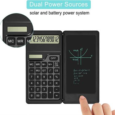 6 Inch Solar Calculator Writing Pad, Foldable LCD Notepad With 12-Digit Display, Portable Calculator For School Office Business_voghion.com