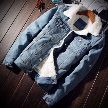 Men's Clothing Large size winter plus velvet denim jacket men's slim thickened jacket wool youth cotton coat top_voghion.com