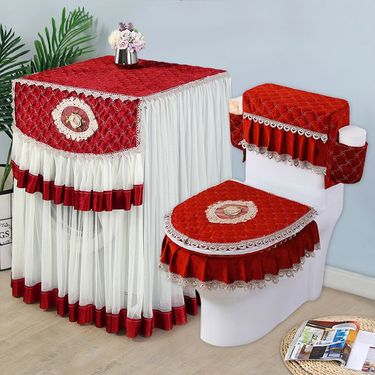 Toilet and Roller Washing Machine Dustproof Covers Set Toilet Seat and Lid Cover Water Tank Cloth Protective Decorative Towel Washing Machine Cover_voghion.com