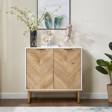 White And Gold Storage Cabinet With 2 Doors, Modern Buffet Sideboard Cabinet With Storage,Accent Cabinet For Living Room, Dining Room, Entryway_voghion.com