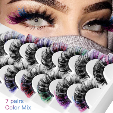 False Eyelashes Popular Colored False Eyelashes 7 Pairs Thick Curled Simulation D Curve Double Eyelid Eyelashes Spot_voghion.com