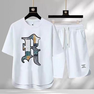 Men's Clothing Summer fashion brand new casual short sleeved sports five point pants two piece suit men's large size loose T shirt top_mkmklike.com