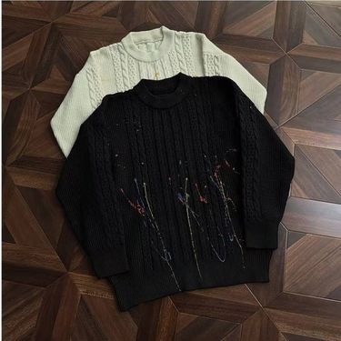 Trendy Open-Knit Sweater – Men’s Distressed Pullover With Urban Edge (M-2XL, Black/Beige, Cotton, Relaxed Fit, Streetwear Vibes, Layering Essential)_voghion.com