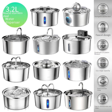 Pet Automatic Feeder 3.2L Pet Drinking Fountain Stainless Steel Cat Water Feeder Automatic Water Circulation Round Drinking Fountain_voghion.com