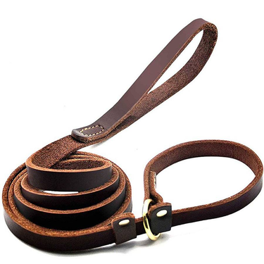 Real Leather Slip Lead Dog Leash, Soft Adjustable Pet Slip Leads With Slider, Heavy Duty Flat Dog Training Leash For Medium And Large Dogs,Brown_voghion.com