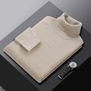 Men's turtleneck pullover solid color casual sweater_voghion.com