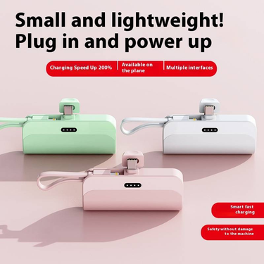 5000mAh Mini Portable Power Bank With Built-in Cable, Compact & Lightweight, Compatible With IPhone & Huawei, Custom Logo Option_voghion.com