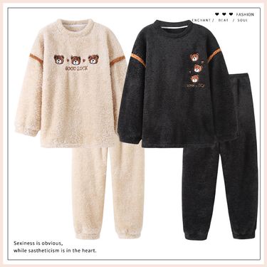 Autumn and Coral Couple's Pajamas Women's Edition with Thick Velvet Cartoon Men's New Flannel Winter Home Furnishings_voghion.com