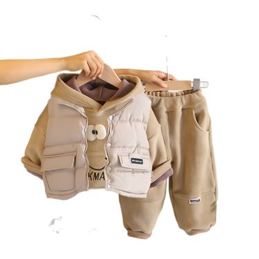 Children's Clothing Boys Fashionable Fleece Thickened Smiling Face Vest Three-Piece Set Baby Winter Sweatshirt Kids_voghion.com