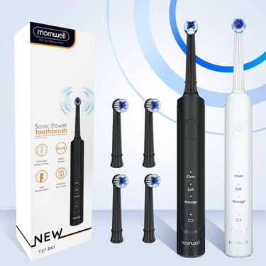 Mornwell T37 Toothbrush Rotation Clean Adult Teeth Electric Tooth Brush With 4 Extra Replacement Heads_voghion.com