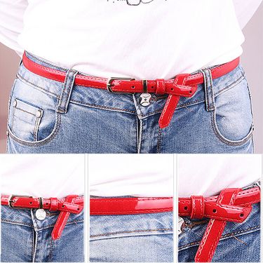 HOT Candy Color PU Leather Waist Belt Women Black Red Pink Narrow Thin Skinny Belts Shiny Waistband Pin Buckle Straps for_voghion.com