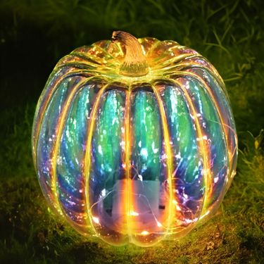 Halloween Fantasy Glass Pumpkin Lantern Decorations LED Pumpkin Lantern_voghion.com