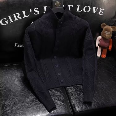 Men's Clothing 2024 new high collar cardigan men's coat sweater stand collar outer sweater sweater men's autumn and winter_mkmklike.com