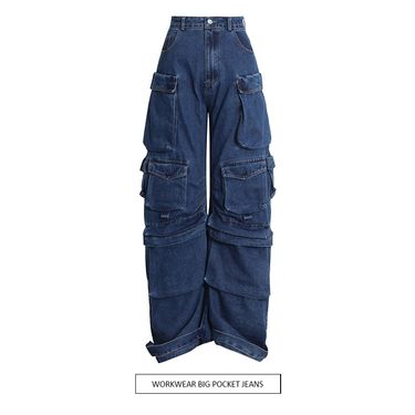 's ClothingStyle Multi Pocket Versatile Wide Leg Jeans New Fashion Overalls Hip Hop Super Cool Series Trousers For_voghion.com