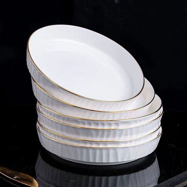 7inch Ceramic Plate Of Home Dinnerware 4 Pieces Of Set, Stylish Nordic-Inspired Plates With Gold Rim, High-Value Ins Style, New Arrival_voghion.com