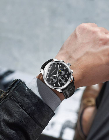 ROERDUM Cool Play Series - Quartz Movement, Leather Strap, Silver-Black Dial, Casual & Stylish Men's Watch_voghion.com