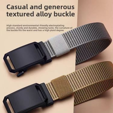 Nylon Canvas Men's Belt Automatic Buckle Casual Fashion Woven Belt Toothless Tactical Tooling Outdoor Belt_voghion.com