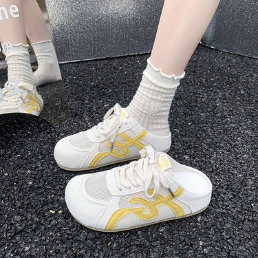 Breathable Mesh Soft-soled Half-drawn-out White Sneakers For Women 2025 Summer New Style, Casual And Versatile_voghion.com
