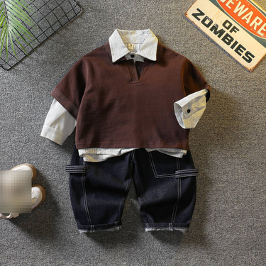 Boys' 3-Piece Casual Outfit Set - Soft Cotton Long Sleeve Shirt & Pants - Trendy Korean Style (90-150cm)_voghion.com