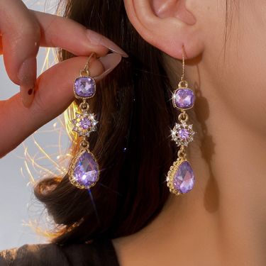 European And American-style Diamond-studded Zirconia Ear Hooks Purple Circular Bohemian French-inspired Earrings Niche, Sophisticated Ear Jewellery_voghion.com