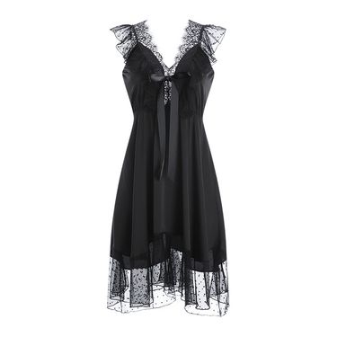 Women's Clothing Guiruo Sexy Suspender Nightdress Female Summer Perspective Lace V Neck Low Cut Hollow Home Clothes Suit_voghion.com