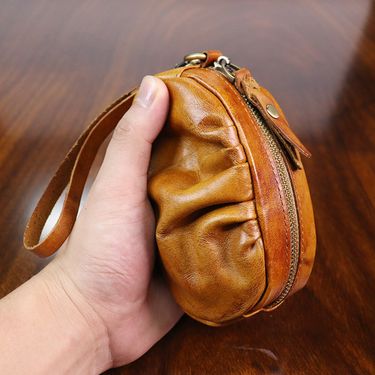 2024 New Plant Tanned Leather Handmade Color Wiping Zero Wrinkle Handheld Bag Multi functional Wallet Women's_voghion.com