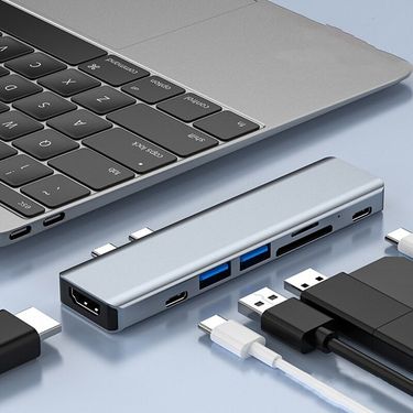 7 in 1 Double Male Type C Hub 4K HDMI Compatible USB C Docking Station 3.0 TF SD Reader Slot PD for MacBook Pro/Air 2018 to 2020_voghion.com