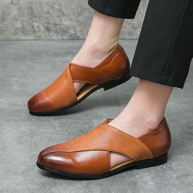 Men's Big & Tall Breathable Leather-Look Sandals - Slip On Hollow Out Casual Dress Loafers For Summer, Wide Widths_voghion.com