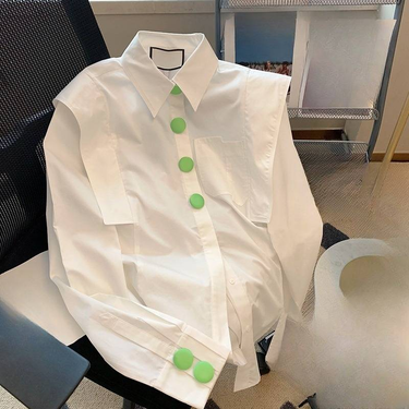 Women’s Clothing White chic button polo collar shirt women's spring loose casual new design niche long sleeved shirt_voghion.com