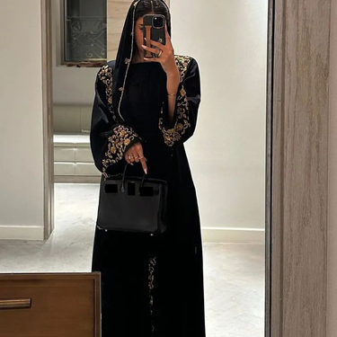 Muslim Women's Robes High End Dresses High End Long Sleeve Dresses Diamond Black Robes_voghion.com