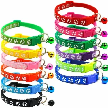 6PCS Cat Collars With Bells Paw Print Design Pet Collars Safe Quick Release Cat Collar Adjustable Cute Kitten Collar For Cats Or Dogs_voghion.com