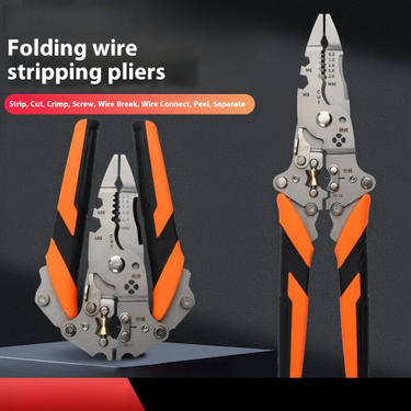 14-in-1 Multi-Function Wire Stripper Cutter Crimper Tool - Carbon Steel Blade, Foldable Design For Electricians & DIY Enthusiasts_voghion.com