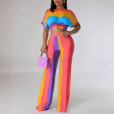 Women's Clothing Loose casual temperament commuting tall and slim long short-sleeved printed two-piece suit_ipsvogv.com