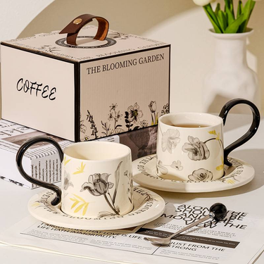 Retro Ceramic Coffee Cup And Saucer Set Mug Afternoon Tea Coffee Cup_voghion.com