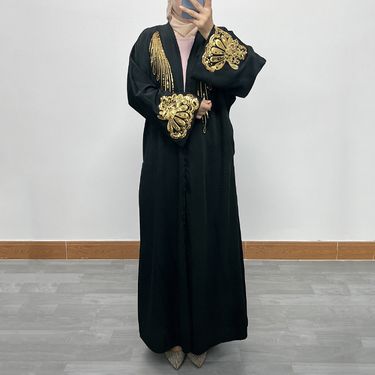 Women's Long Skirt Embroidered Lace Zipper Cardigan Robe_voghion.com