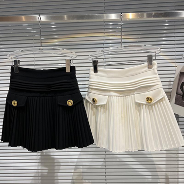 Girls Spring And Autumn Small Fragrant Wind Pleated Skirt Korean Version Of Children's Metal Buckle Pocket Canary Pleated Skirt Skirt Tide_voghion.com
