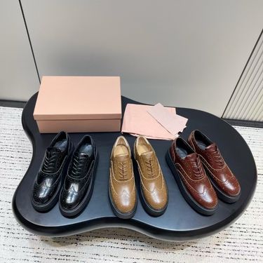 High Quality Guangzhou Releases 2024 Spring/Summer New MIU Lace Up Thick Soled Loafers, Flat Bottomed Leather Punched_voghion.com